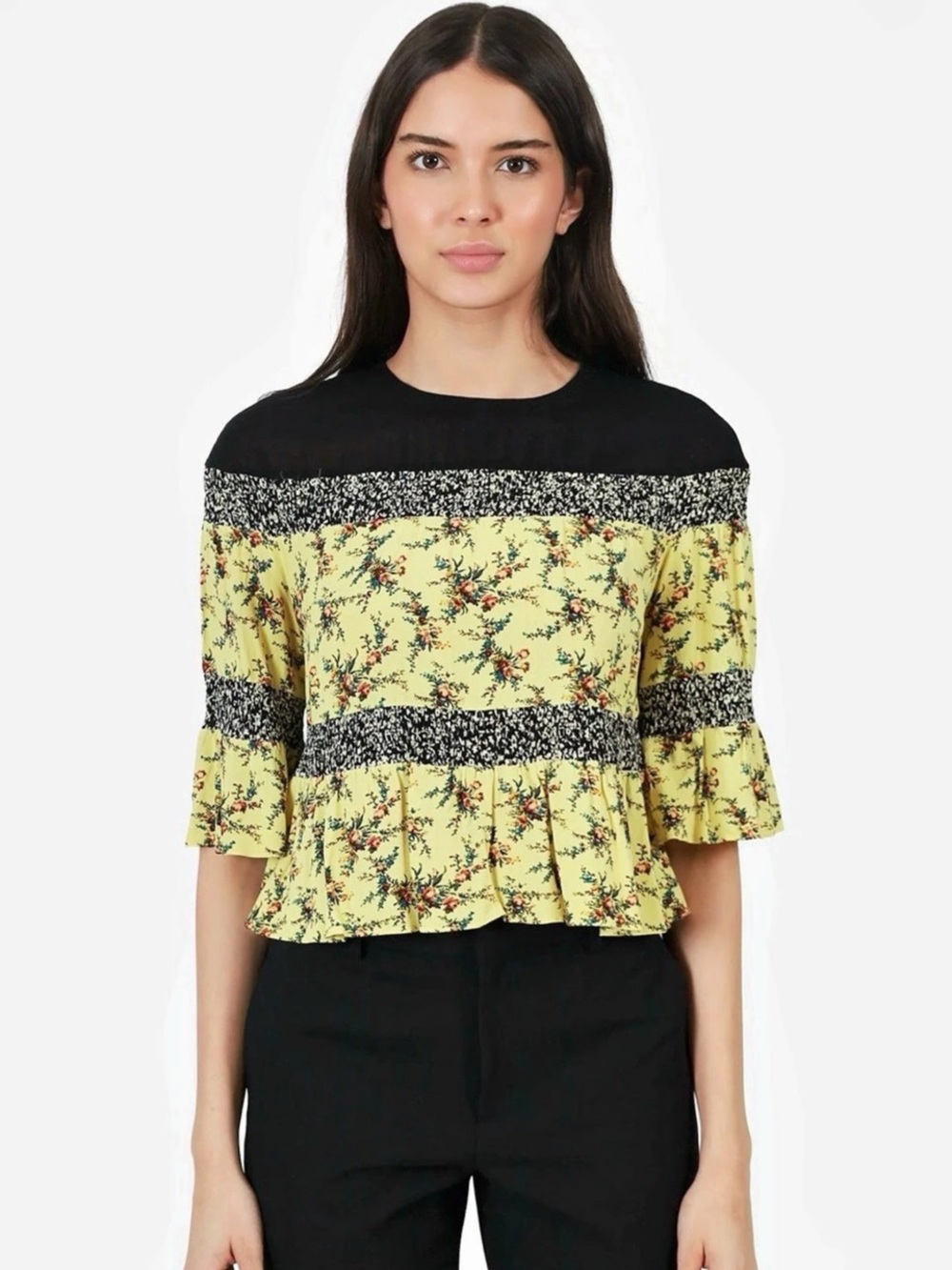 Sandro Floral Blouse in Yellow & Black Size 3